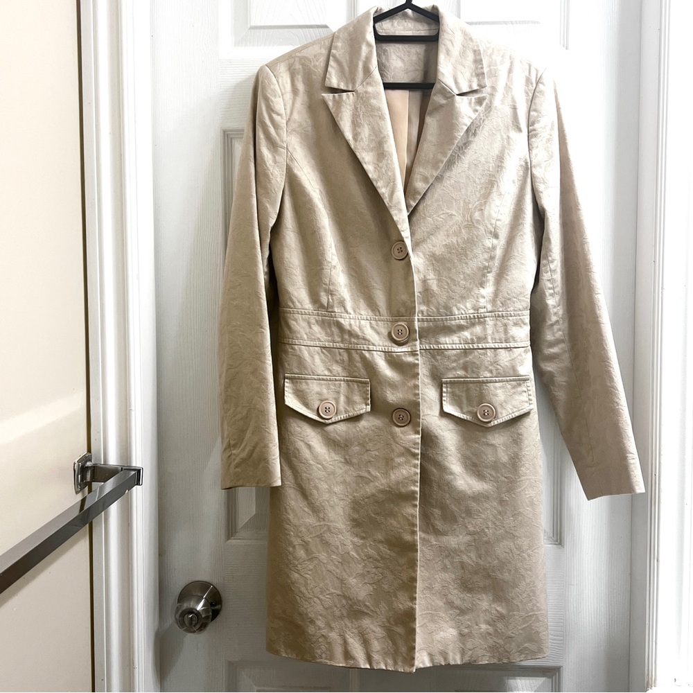 Cotton Floral Jacquard Beige Cream Tan Trench Coat Peacoat Jacket Summer Fall